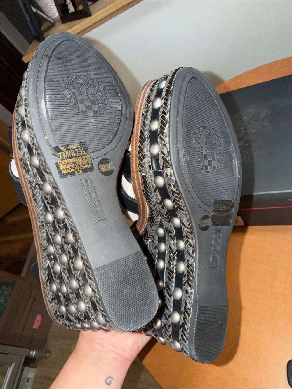 Vince Camuto Black Studded Braided Wedge Sandals